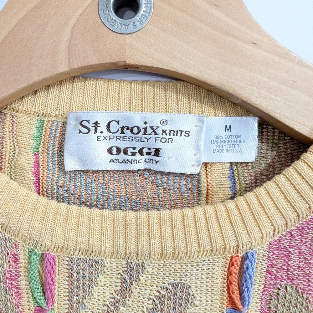 Mens Vintage Sweater Medium Colorful Print 90s style Cotton Blend St. Croix Oggi - Picture 4 of 10